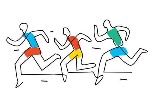 Jogging,running race cartoon. 
Illustration of three funny runners with continuous line drawing design. Vector available.