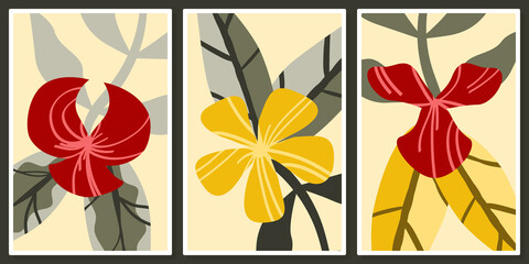 Fototapeta na wymiar hand drawing flowers - wall art vector set. For wall art, poster, wallpaper, print. 