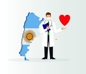 Argentina Concept. Map Template. Coronavirus and Covid-19. Doctor figure and healthcare concept. Wuhan coronavirus outbreak flu, dangerous flu cases, banner flat style illustration as a pandemic.