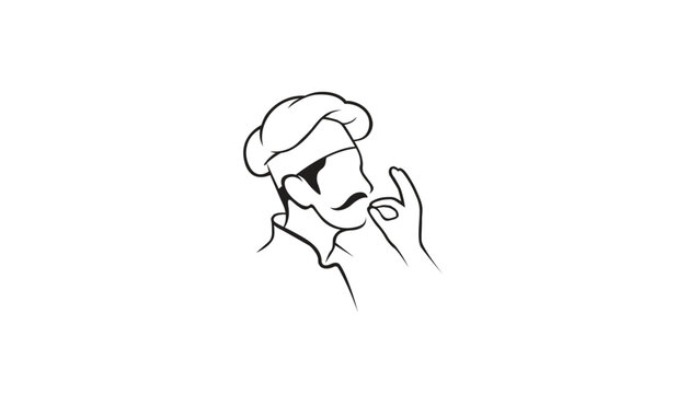 Creative Chef Head Moustache Hat Cartoon Logo Vector Design  