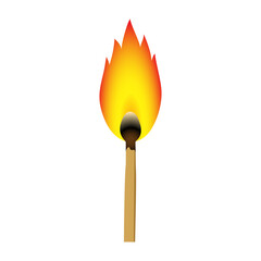Burning match. Bright flame. Isolated gradient vector illustration.