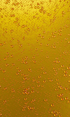 A lot of water droplets On metal or metalic surfaces in yellow and golden shades for mobile background or wallpaper. 3D Rendering.