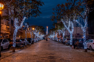 Main avenue of olhao city in Christmas