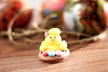 easter chicken and easter eggs happy holiday easter