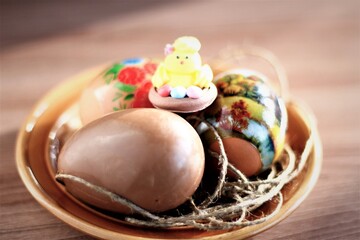 chocolate easter eggs and easter chicken holiday