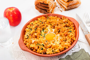 Meal of Alheira sausage and egg