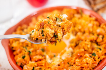 Meal of Alheira sausage and egg