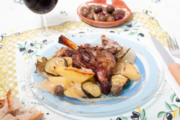 Roasted lamb with potato and zucchini