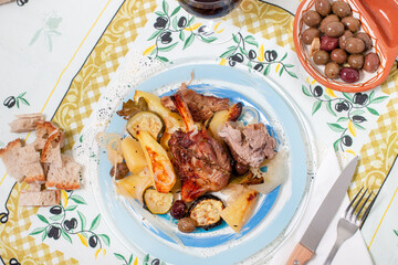Roasted lamb with potato and zucchini