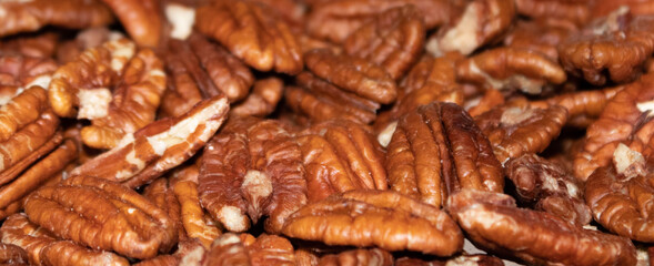 Close up of pecan nuts, macro