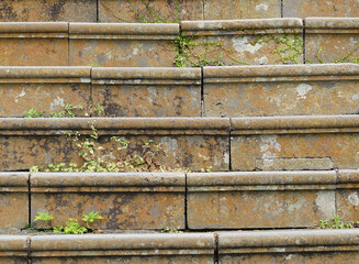 old stone stairs with weeds outside in Monte, Fuchal, Madeira