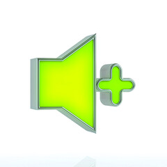 Green volume up Button or Media control symbols on white background. Multimedia icon concept 3d rendering