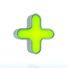 Green plus Button or Media control symbols on white background. Multimedia icon concept 3d rendering