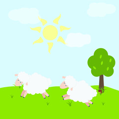 Obraz na płótnie Canvas Vector illustration for children's books . 2 Sheep .
