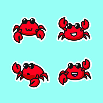 Isolated cute crab. red crab kawai