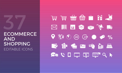37 Iconos Editables para: Ecommerce, Tienda Online, Página web, Menú principal