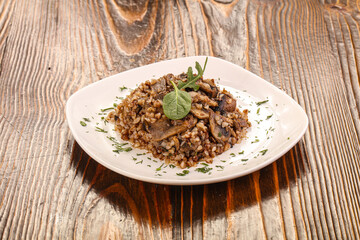 Boiled buckwheat with roasted mushrooms