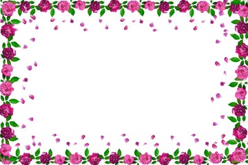 Obraz na płótnie Canvas Frame of pink roses on a white background. Poster for web design, gift cards, Valentine's Day, wedding, birthday, International Women's Day, March 8, Mother's Day.