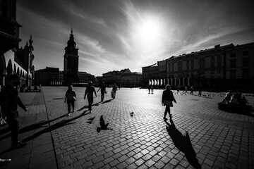 Cracow Market Square before 3rd May, black and white photography