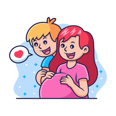 Pregnant Woman with Husband in Love Cartoon. Family Vector Icon Illustration, Isolated on Premium Vector
