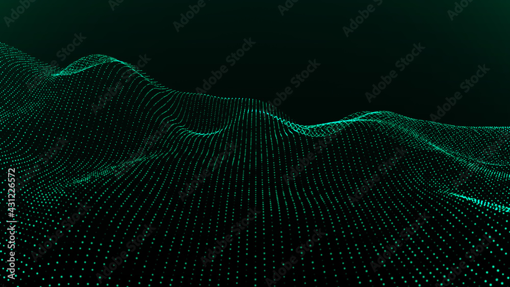 Poster abstract digital background. futuristic wave of dots and weave lines. digital technology. 3d renderi