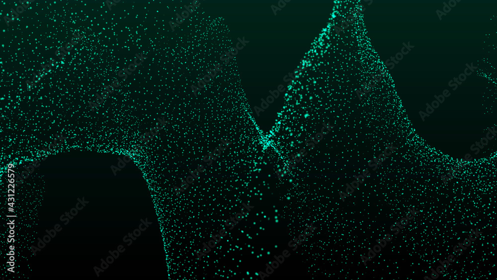 Poster abstract digital background. futuristic wave of dots and weave lines. digital technology. 3d renderi