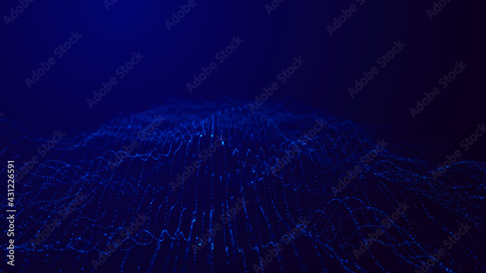 Poster abstract digital background. futuristic wave of dots and weave lines. digital technology. 3d renderi