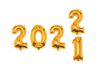2022 countdown timer isolated on white background.Foil Golden Christmas 2022 balloons in form of numbers. Happy New Year 2022.