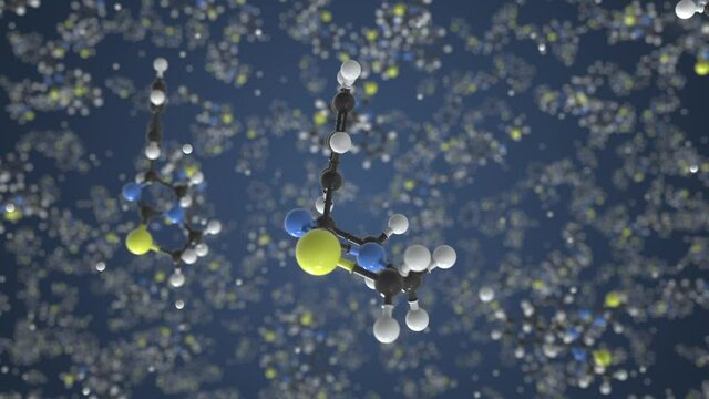 Levamisole molecule. Molecular model. Looping seamless 3d animation