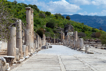 Celsus Library in Ephesus, Izmir, Turkey. Library of Celsus in the ancient city of Ephesus. 