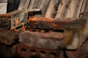 brazier made of bricks, fire for meat