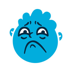 Round abstract face with sad emotions. Sorrow emoji avatar. Portrait of an upset man. Cartoon style. Flat design vector illustration.