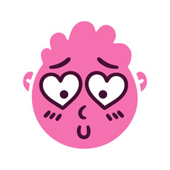 Round abstract face with falling in love emotions. Embarrassed emoji avatar. Portrait of a confused man. Cartoon style. Flat design vector illustration.