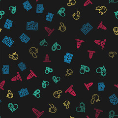 Set line Picture art, Castanets, Orange fruit and Agbar tower on seamless pattern. Vector