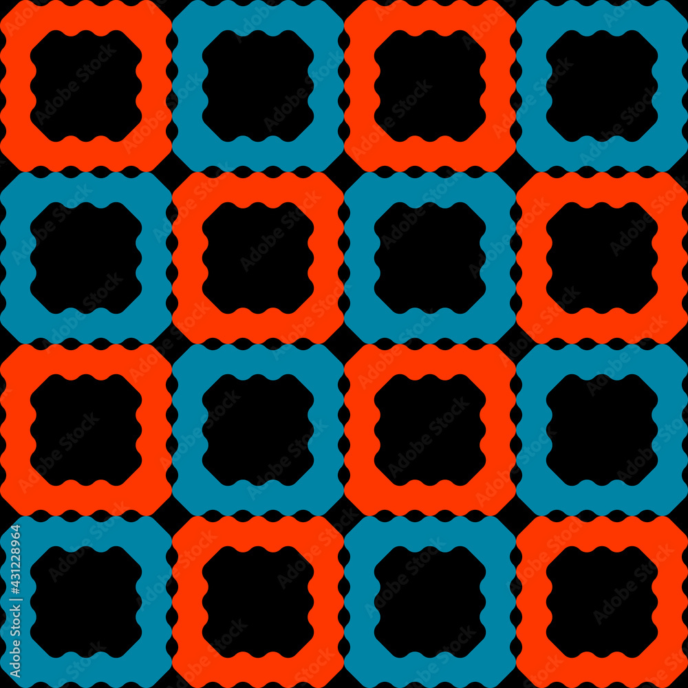 Poster checkered same orange and blue tiles. vector and seamless.