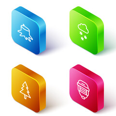 Set Isometric line Tree stump, Cloud with snow, Christmas tree and Hockey helmet icon. Vector