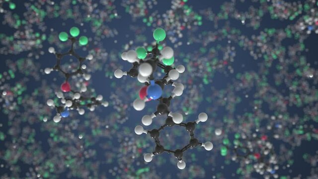 Fluoxetine molecule. Molecular model. Looping seamless 3d animation