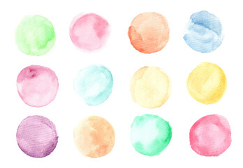 Colorful watercolor circle stain.
