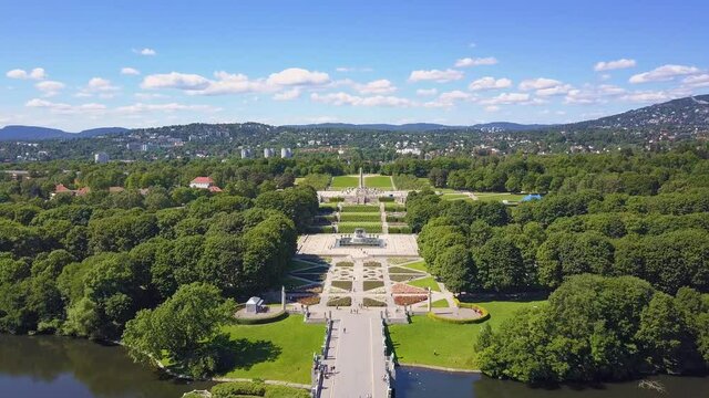 Vigeland park or Vigelandpark aerial view in Oslo, Norway. Vigeland is located in the Frognerpark in Oslo.