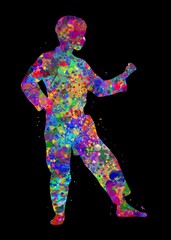 Obraz na płótnie Canvas Taekwondo man watercolor art with black background, abstract sport painting. sport art print, watercolor illustration rainbow, colorful, decoration wall art.