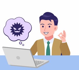 デスクワークする青年