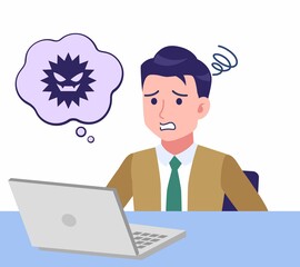 デスクワークする青年