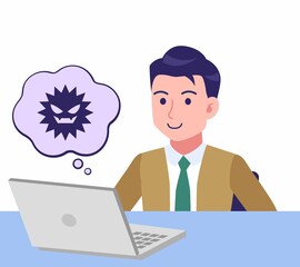 デスクワークする青年