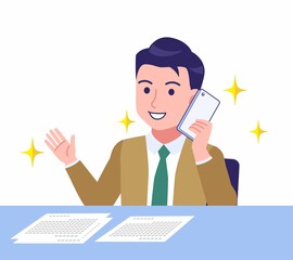 デスクワークする青年