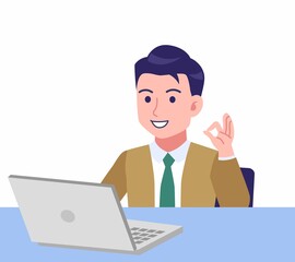デスクワークする青年