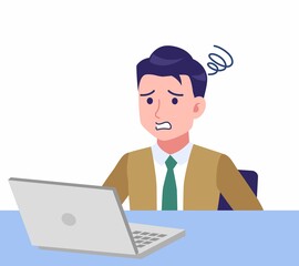 デスクワークする青年