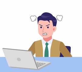 デスクワークする青年