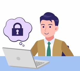 デスクワークする青年