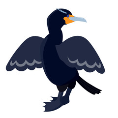cormorant with wings. sea ​​bird. bird on a white background. stock vector illustration.