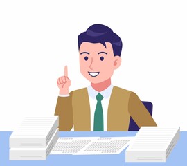 デスクワークする青年